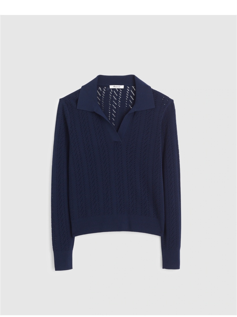Madewell Navy Pointelle Stitch Polo Open-Weave V-Neck Polo Sweater BN NZ653 XL